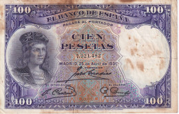 BILLETE DE ESPAÑA DE 100 PTAS DEL AÑO 1931 SIN SERIE  (BANKNOTE) EL GRAN CAPITAN - 100 Pesetas