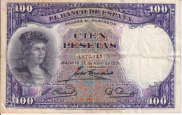 BILLETE DE ESPAÑA DE 100 PTAS DEL AÑO 1931 SIN SERIE  (BANKNOTE) EL GRAN CAPITAN - 100 Pesetas