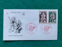 FRANCIA -  LA CROCE ROSSA E LA POSTA   - IVOIRES - MUSEE DE DIEPPE  -  FDC  1967 - Lettres & Documents