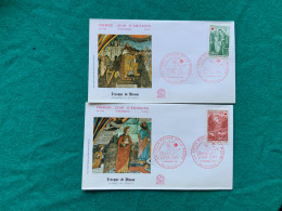 FRANCIA -  LA CROCE ROSSA E LA POSTA   - FRESQUE DE DISSAY -  FDC  1970 - Cartas & Documentos