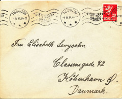 Norway Cover Sent To Denmark Fredrikstad 1-4-1938 Stöt Norsk Arbeid (there Is A Tear At The Top Of The Cover) - Lettres & Documents