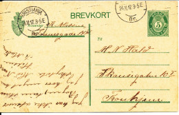 Norway Postal Stationery Lettercard Sent To Denmark Kristiania 24-11-1917 - Postal Stationery