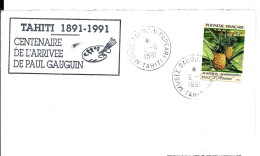 Enveloppe Avec CACHET MUSEE GAUGUIN PAPEARI TAHITI 1991 CENTENAIRE - Tahiti