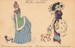 Xavier SAGER * CPA Illustrateur Sager * K.F. Paris 4302 * Autrefois Et Aujourd'hui * Mode Femme Robe Chapeau Chien Dog - Sager, Xavier