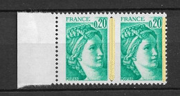 Sabine 0fr20 émeraude YT 1967g : Paire 2 Demi-bandes Tenant à 1 Demi-bande Droite . Rare, Voir Scan. Cote YT : 25 € - Ongebruikt