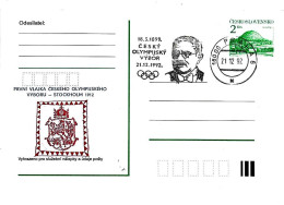 CECOSLOVACCHIA - 1992 PRAHA Primo Presidente Comitato Olimpico Cecoslovacco (cerchi Olimpici) Su Cartolina Postale -4591 - Ete 1912: Stockholm