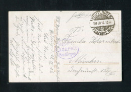 "DEUTSCHES REICH" 1916, AK Per Feldpost Violl. Ovalstempel Reserve Lazarett Reutlingen", Stegstempel "REUTLINGEN" (3588) - Feldpost (franchise)