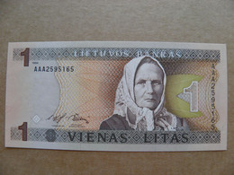 UNC Banknote Lithuania 1 Litas 1994 P-53 Writer Zemaite Church Prefix AAA - Lituanie