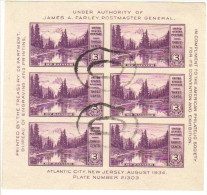 USA 1934  -  National Parks  -  Mt Rainier  1934  -  6v Imperf. Souvenir Sheet - Cancelled - Blocs-feuillets