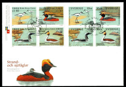 2003 Joint Sweden And Hong Kong, OFFICIAL MIXED FDC SWEDEN 4+4 Stamps: Water Birds - Gezamelijke Uitgaven