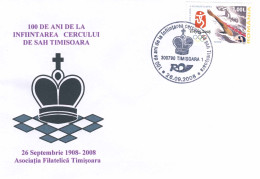 517  Echecs: Oblit. Temporaire + Env. Roumanie, 2008 -  Chess Special Cancel An Cover From Romania - Echecs