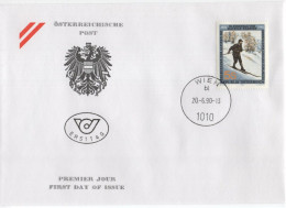 Austria Osterreich 1990 FDC Mathias Zdarsky, Founder Of Alpine Skiing, Ski, Canceled In Wien - FDC