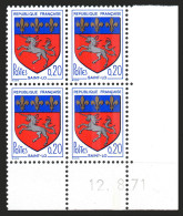 Y&T N° 1510c - Blason De Saint-Lô - Année 1966 - Blocs De 4 Ex (Coin De Feuille Daté) - Neuf ** - 1970-1979