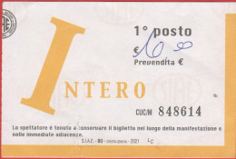 ITALIA - ITALY - ITALIE - SIAE - Biglietto D'ingresso Intero Generico - Usato - Tickets D'entrée