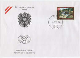 Austria Osterreich 1990 FDC Postamt Ebene Reichenau Post Office, Europa CEPT, Canceled In Wien - FDC
