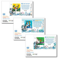 2021 New ** UN Olympics 2020 Sports For Peace Pigeon Torch Gold Olympic S/Sheet FDC 3 Diff.SET  (**) - Emissions Communes New York/Genève/Vienne