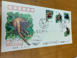 China Stamp Postally Used Cover 2002 Gibbons Monkey Animals - 2000-2009