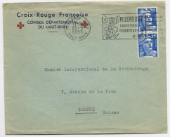 FRANCE GANDON 15FRX2 LETTRE COVER ENTETE CROIX ROUGE FRANCAISE CONSEIL HAUT RHIN MULHOUSE 23.9.1953 TO CICR GENEVE - Cruz Roja