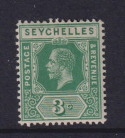 SEYCHELLES  - 1917-20  George V Wm Mult Crown CA 3c Hinged Mint - Seychelles (...-1976)