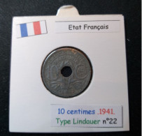 France 1941 10 Centimes Type Lindauer (réf Gadoury N°288c) Points Et Cmes Souligné - 10 Centimes