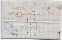 35126# LETTRE Obl ANVERS 1847 B.4.R. BELGIQUE 4 RAYONS + BELG. VALENCIENNES Pour ANGERS MAINE ET LOIRE - Entry Postmarks