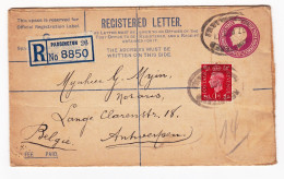 Registered Letter Paddington Anvers Antwerpen Belgique REGISTRATION THREE PENCE - POSTAGE THREE HALFPENCE (4 1/2) - Entiers Postaux