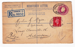 Registered Letter Paddington Anvers Antwerpen Belgique REGISTRATION THREE PENCE - POSTAGE THREE HALFPENCE (4 1/2) - Material Postal