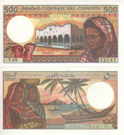 COMOROS   500 Francs  P10b  ( ND (1984-2004 )  "Women Carrying Fruit, Boat Palm Trees"    UNC - Comoren