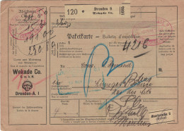 Paketkarte Wekade & Co Dresden Nähmaschinenteile > Limoges Via Karlsruhe - Roter Stempel Gebühr Bezahlt 1926 - Other & Unclassified