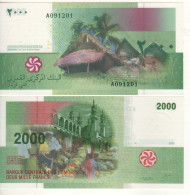 COMOROS   2'000 Francs  P17a  ( Dated 2005 )  "  Mosque And Market  + Huts At Back "    UNC - Comoros