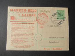 Kontrollrat Ganzsache / Werbe PK Marken Belo Aachen Mit Rotem Stempel Aachen 7 Bezahlt Und Rhein Posta Köln - Lettres & Documents