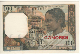 COMOROS   100 Francs  P3b  ( ND  1960-63 ) " Queen's Palace +  Cowns & Sail Boats At Back "    UNC - Comores