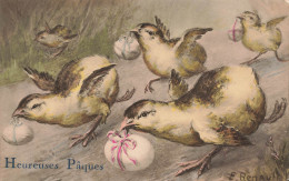 Heureuses Pâques * Fête * Cpa Illustrateur F. RENAULT * Poussins Oeufs Eggs - Pâques