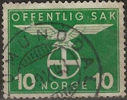 NORWAY 1942 Official - Quisling Emblem - 10ore - Green FU - Oficiales