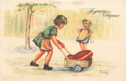 FÊTES ET VOEUX - Pâques - L'enfant Poussant Un Grand œuf Dans Un Petit Char - Henry - Colorisé - Carte Postale Ancienne - Ostern
