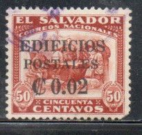 EL SALVADOR 1931 POSTAL TAX STAMPS COLUMBUS COLON AT LA RABIDA SURCHARGED EDIFICIOS POSTALES 2c On 50c USED USADO - Salvador