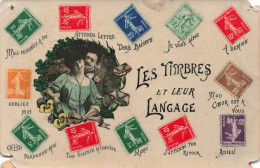 TIMBRES - Les Timbres Et Leur Langage - Colorisé - Carte Postale Ancienne - Sellos (representaciones)