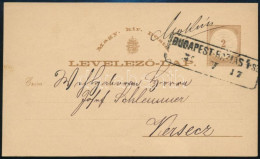 1875 2kr Díjjegyes Levelezőlap "BUDAPEST-BAZIAS" Vasúti Mozgóposta Bélyegzéssel - Other & Unclassified