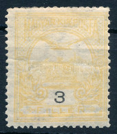 * 1913 Turul 3f Színtévnyomat, Narancs Helyett Sárga Színű, K.M. Szignóval (felül Rövid Fogak) / Mi 111 Colour Variety ( - Andere & Zonder Classificatie