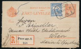 1910 10f Díjjegyes Zárt Ajánlott Levelezőlap 25f Díjkiegészítéssel "PÉCS / GY.1." - Wien - Otros & Sin Clasificación