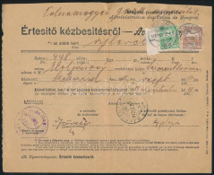 1912 Értesítő Kézbesítésről Postai Nyomtatványon Turul 5f + 20f Bérmentesítéssel / Postal Printed Matter 5f + 20f Franki - Autres & Non Classés