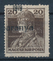 (*) Baranya I. 1919 Károly 20f Látványosan Elcsúszott Felülnyomással, Bodor Vizsgálójellel - Otros & Sin Clasificación