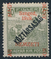 * Szeged 1919 Arató/Köztársaság 40f Elcsúszott Felülnyomással / Mi 34 With Shifted Overprint. Signed: Bodor - Sonstige & Ohne Zuordnung