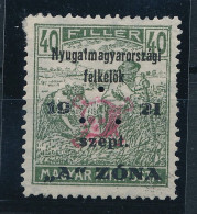 * Nyugat-Magyarország II. 1921 Arató 40f Hármas Lyukasztással, Bodor Vizsgálójellel (**400.000) - Other & Unclassified