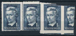 ** 1949 Petőfi Sándor 1Ft Négyescsík Nagyon Látványosan Elfogazva / Mi 1047 Stripe Of 4 With Strongly Shifted Perforatio - Andere & Zonder Classificatie