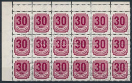 O 1950 Forint-filléres Portó II. 30f ívsarki 18-as Tömb Kettős Fogazással, Benne "fillé" Lemezhiba (6.000+) - Autres & Non Classés