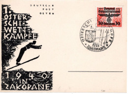 61166 - Deutsches Reich / Generalgouvernement - 1940 - 30g/5g EF A Kte SoStpl ZAKOPANE - OSTERSCHIWETTKAEMPFE - Skisport