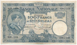 Belgium 1928. 100Fr T:F,VG Szakadás, Kis Anyaghiány, Tű Lyuk Belgium 1928. 100 Francs C:F,VG Tear, Small Material Error, - Zonder Classificatie