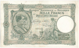 Belgium 1943. 1000Fr T:F Apró Anyaghiány Belgium 1943. 1000 Francs C:F Small Material Error Krause P#110 - Unclassified