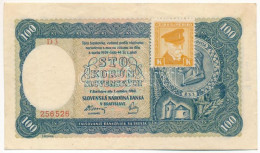 Csehszlovákia 1945. (1940) 100K Sárga "K" Bélyeggel, 2. Kiadás T:F Erős Papír Czechoslovakia 1945. (1940) 100 Korun "K"  - Non Classificati